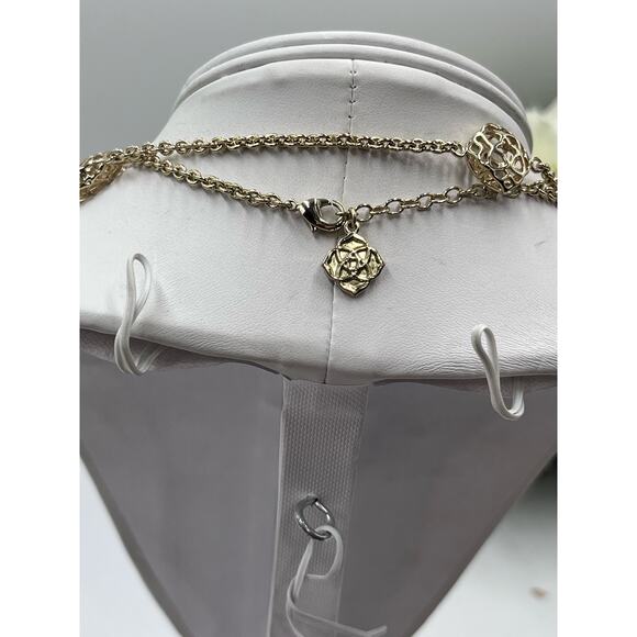 Kendra Scott “Devalyn" Puff Logo Medallion Gold Plated Long Station Necklace - Picture 5 of 12